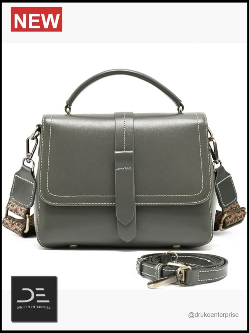 Genuine Leather Crossbody Bag with Top Handle, Satchel Purse with 2 Adjustable